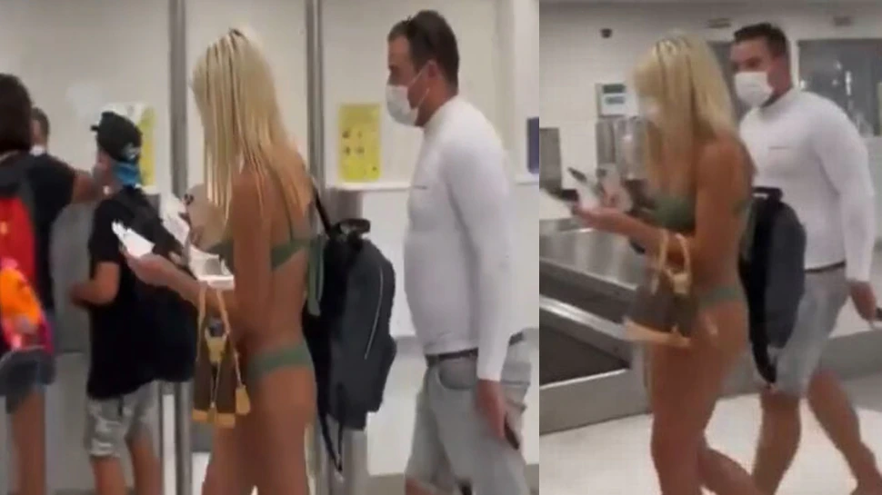 وصلت-المرأة-إلى-المطار-بالبيكيني-،-لكنها-لم-تنس-ارتداء-الكمامة-؛-تعليقات-مضحكة-قادمة-على-viral-video