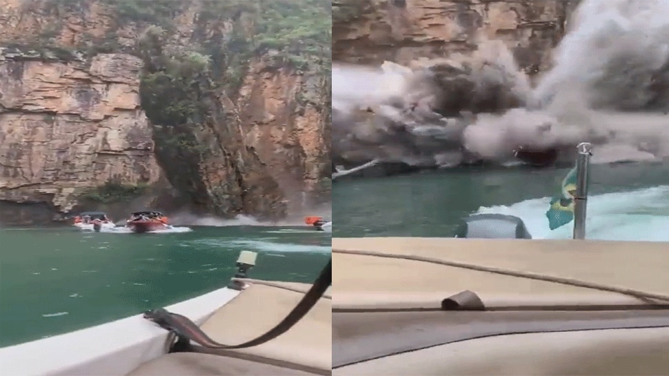 سقطت-الصخرة-على-القارب-أثناء-ركوب-القوارب-في-البحيرة-،-سيصدم-فيديو-الحادث